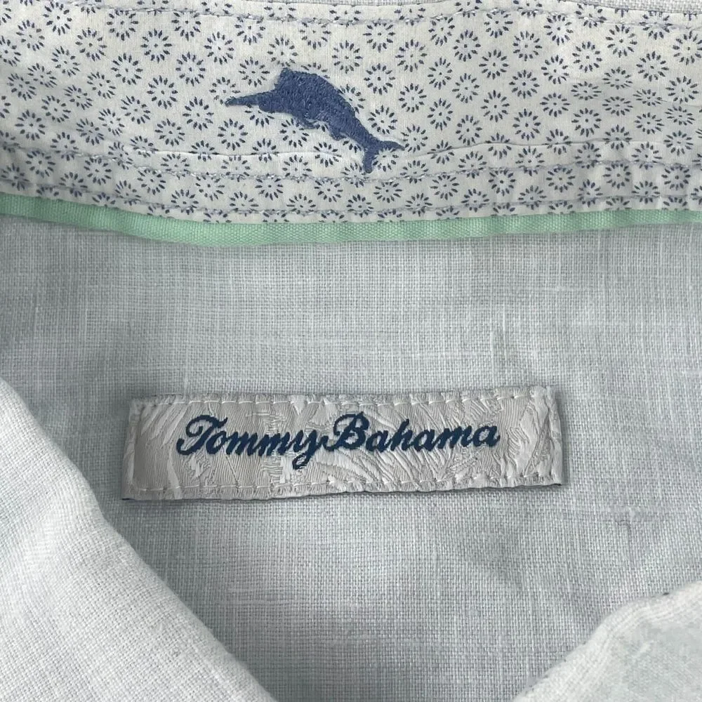 Tommy Bahama Shirt Men Large Blue Striped‎ Linen Blend Long Sleeve Beach NWOT